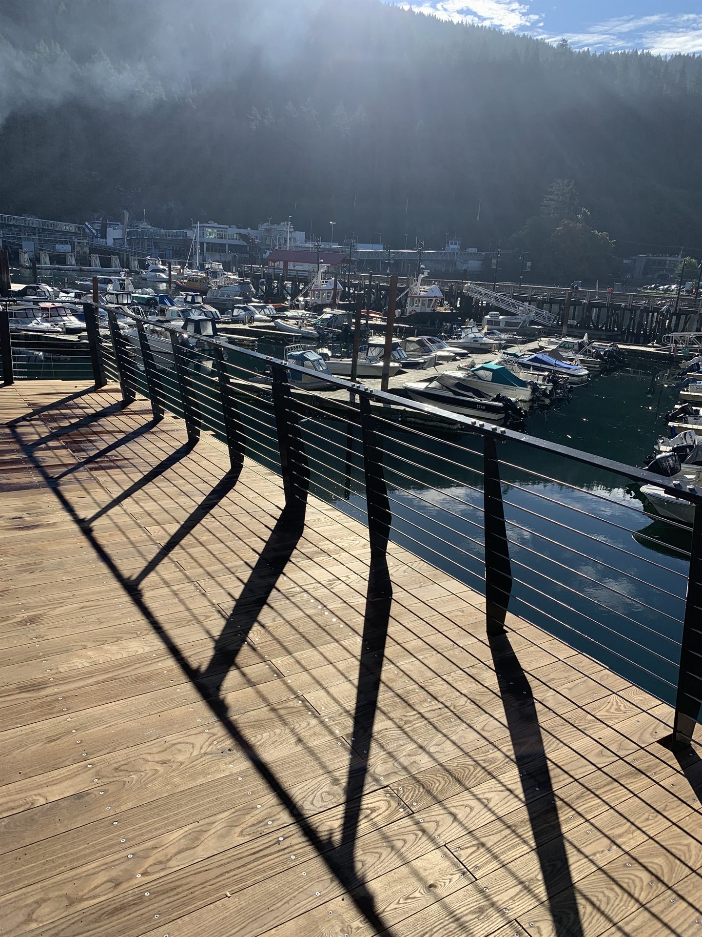 Marina boardwalk railing overlooking the harbour