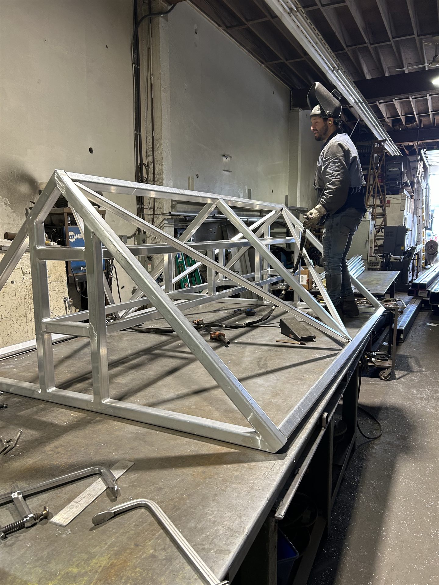 Aluminum truss fabrication in the shop