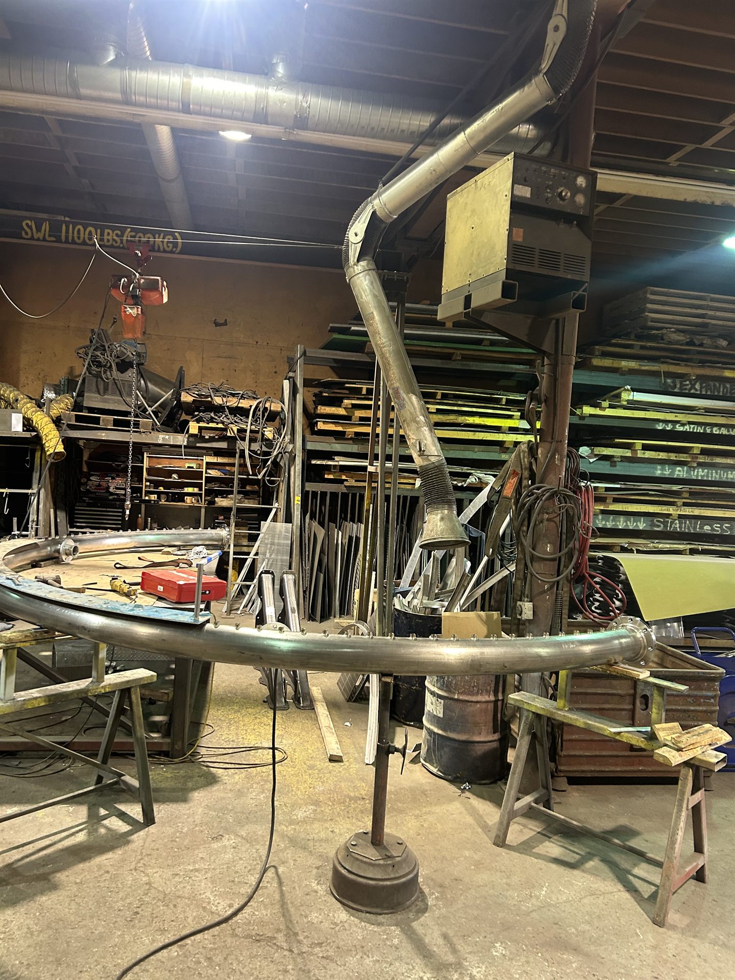 Custom stainless steel pipe forming in the shop